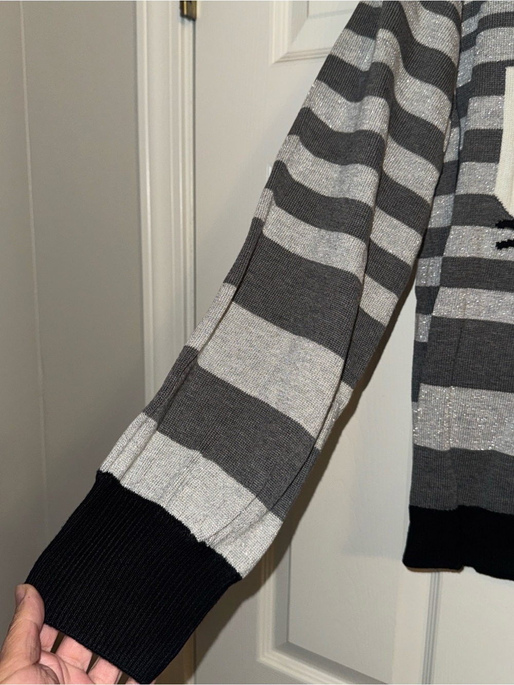 Karl Lagerfeld Black, Gray & White Striped Crewneck Sweater - Picture 4 of 5